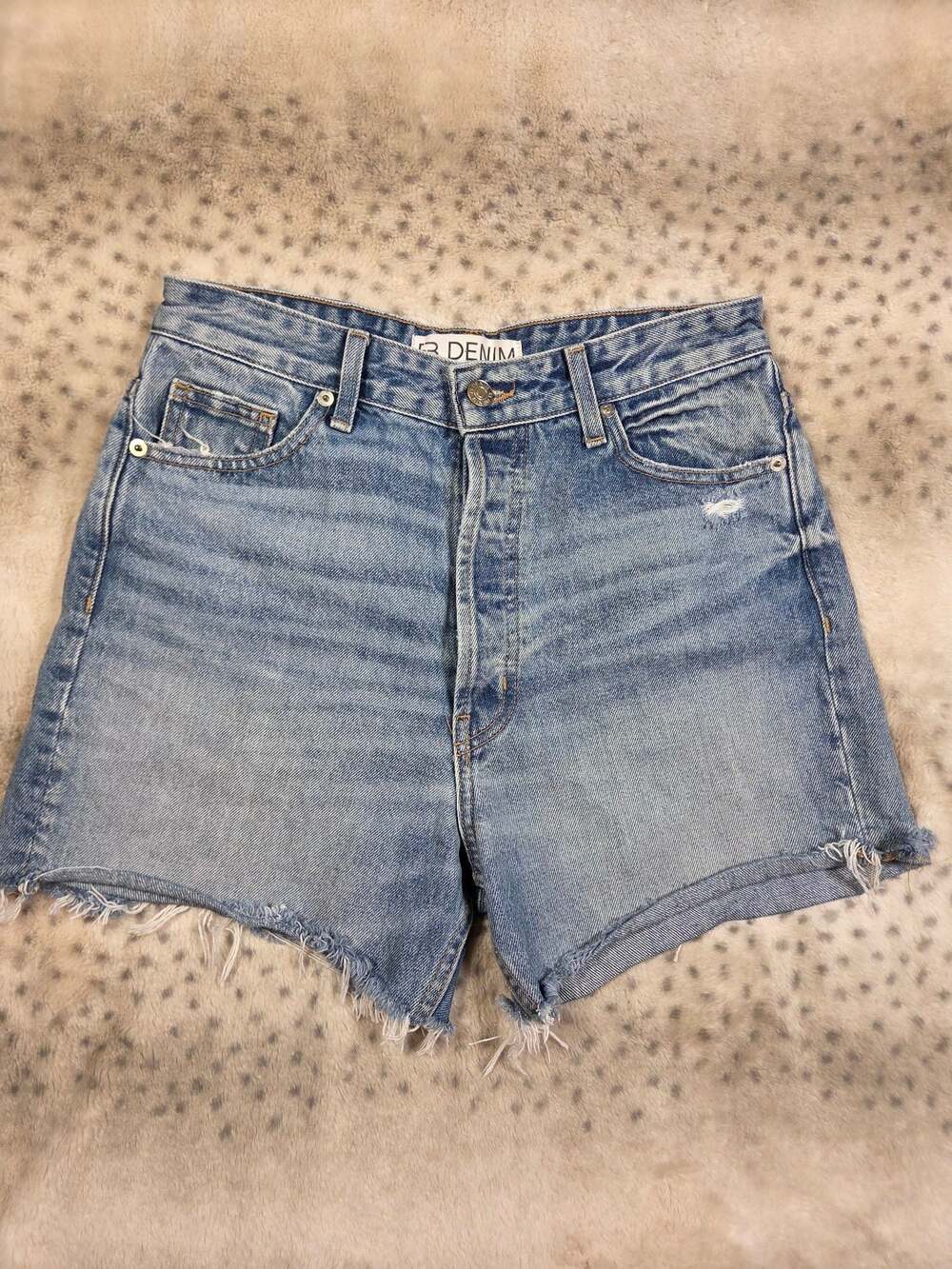 EB Denim Size 28 Distressed Cutoff Jean Shorts Light Wash Button Fly Raw Hem